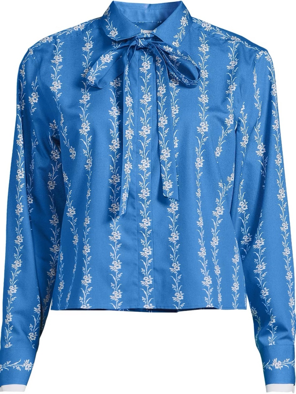Lands' End Blue Floral Tie-Neck Button-Down Blouse - Picture 3 of 3